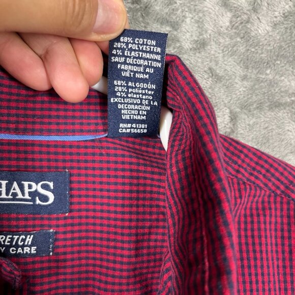 Chaps Long Sleeve Shirt Mens Medium Burgundy Red Checkered Stretch Easy Care - Picture 6 of 10